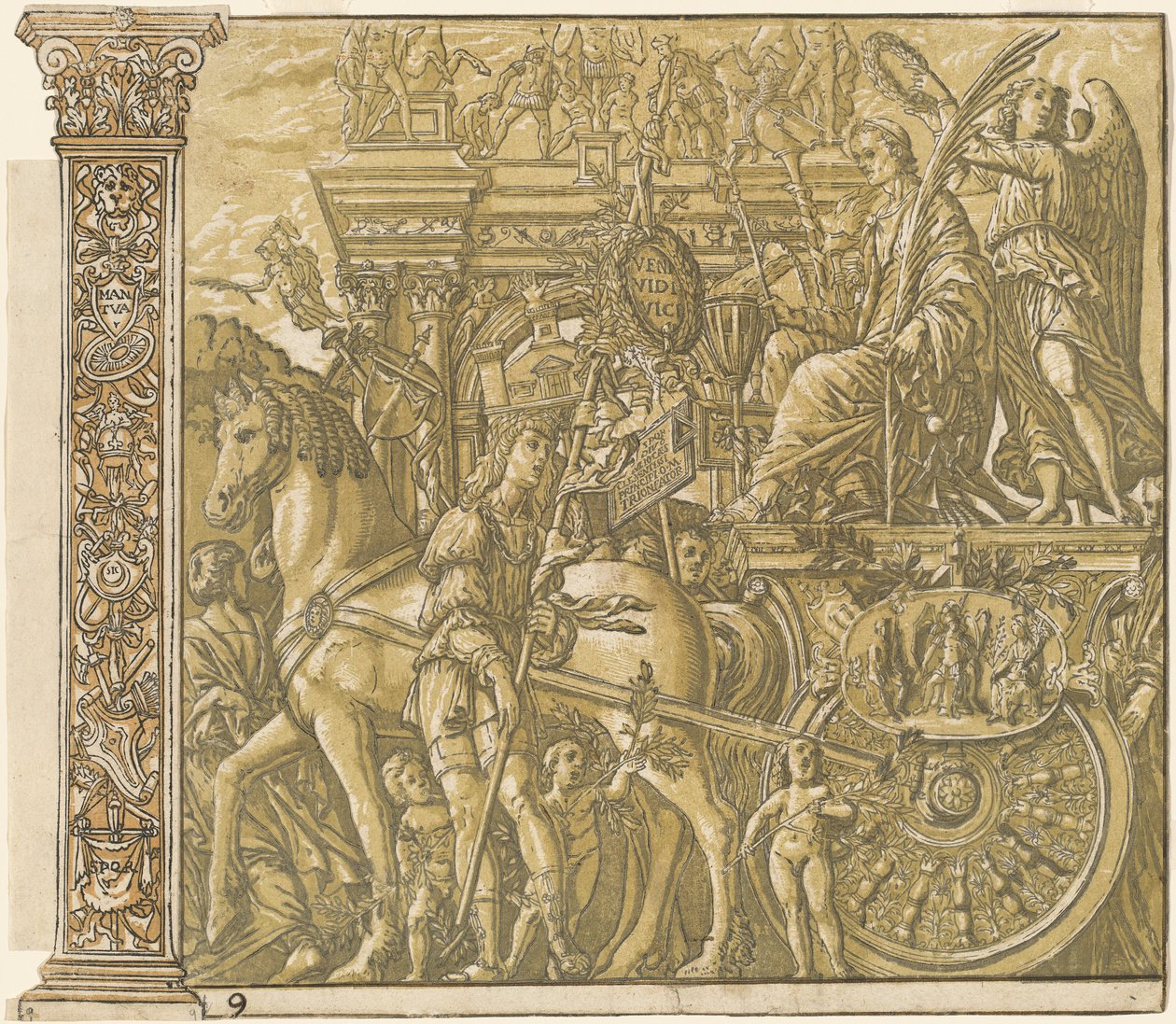 De triomf van Julius Caesar [nr.9 plus 2 kolommen] door Andrea Andreani