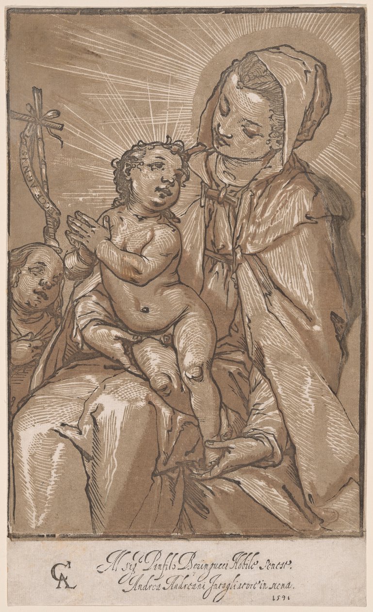 De Maagd en het Kind met Johannes de Doper door Andrea Andreani