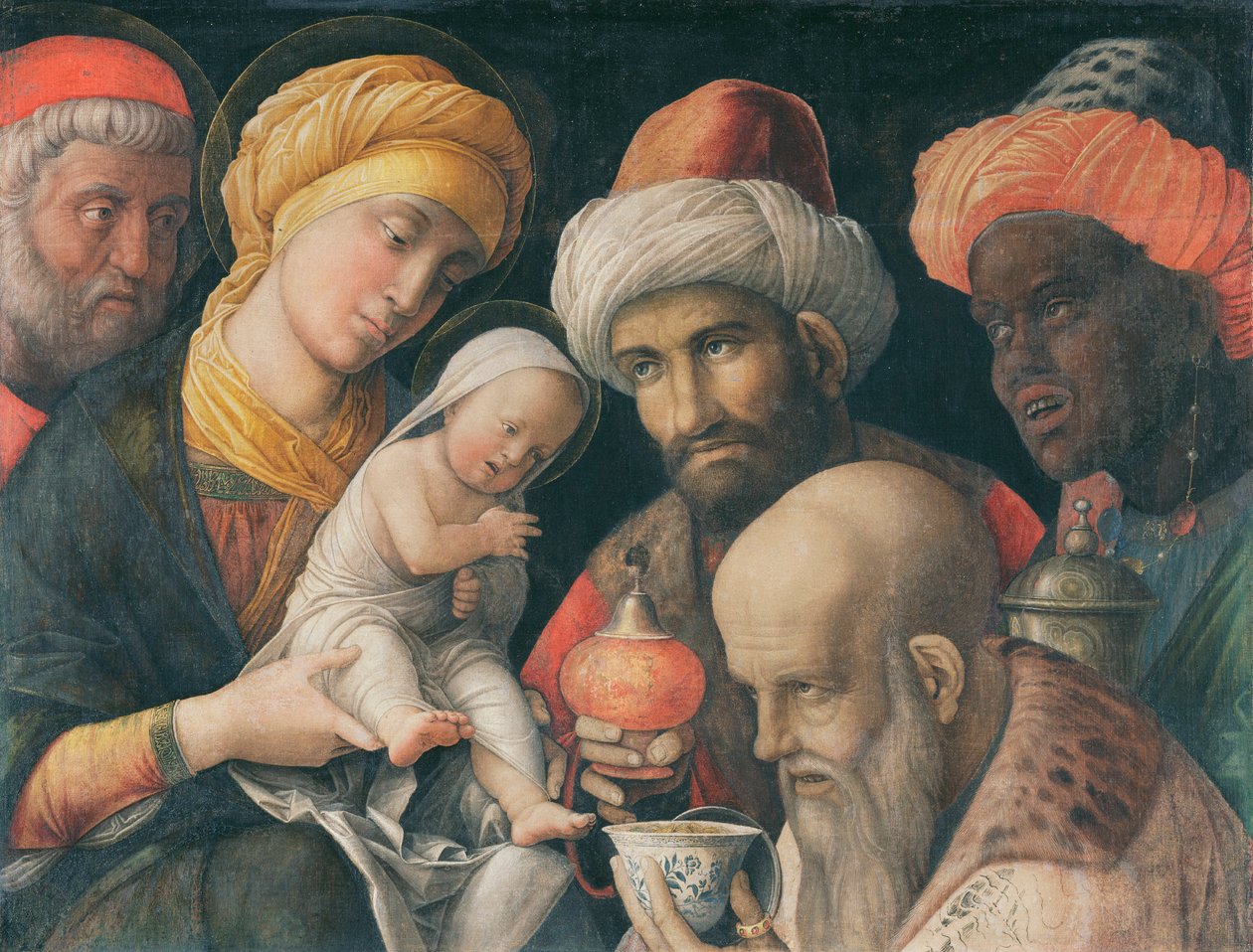Aanbidding der Wijzen, ca.1495-1505 door Andrea Mantegna