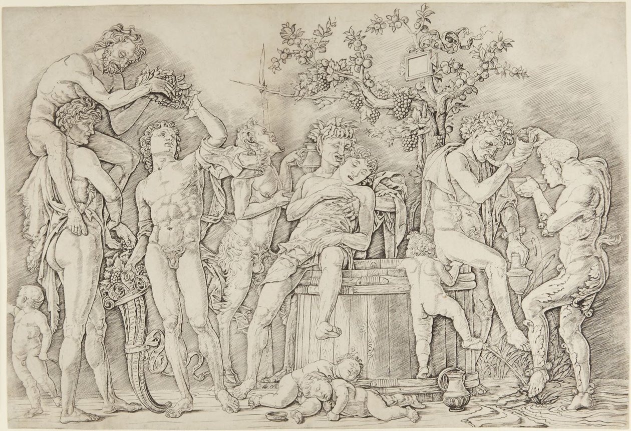 Bacchanale met een wijnpers door Andrea Mantegna