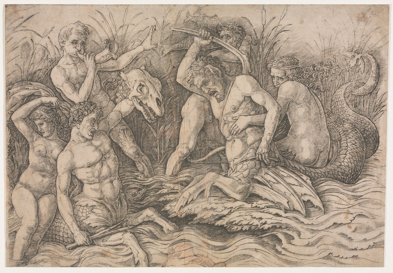 Slag van de Zeegoden - rechterdeel, ca. 1485-88 door Andrea Mantegna