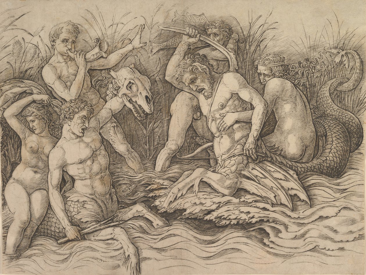 Slag van de Zeegoden (detail) door Andrea Mantegna