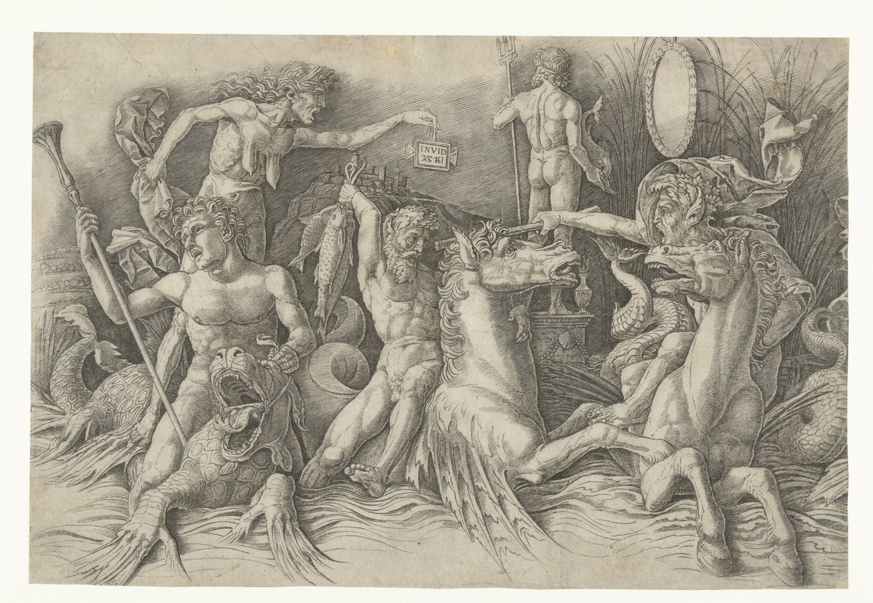 Gevecht van zeegoden door Andrea Mantegna