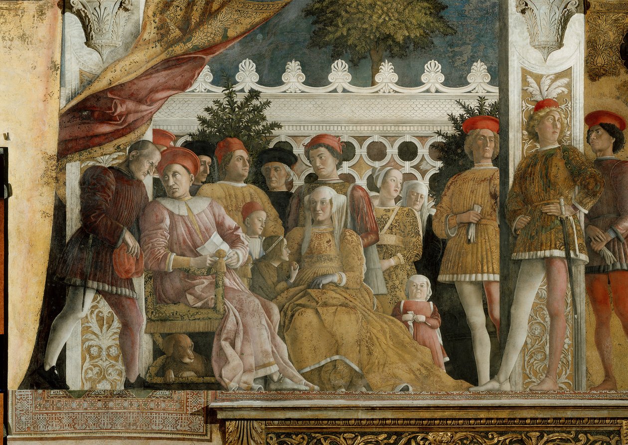 Hof van Gonzaga Fresco in de Camera degli Sposi in het Palazzo Ducale in Mantua, 1474 door Andrea Mantegna