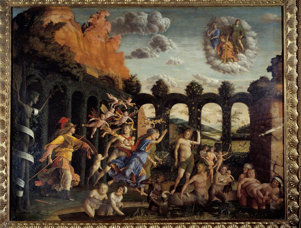 Minerva verjaagt ondeugden uit de tuin der deugd door Andrea Mantegna