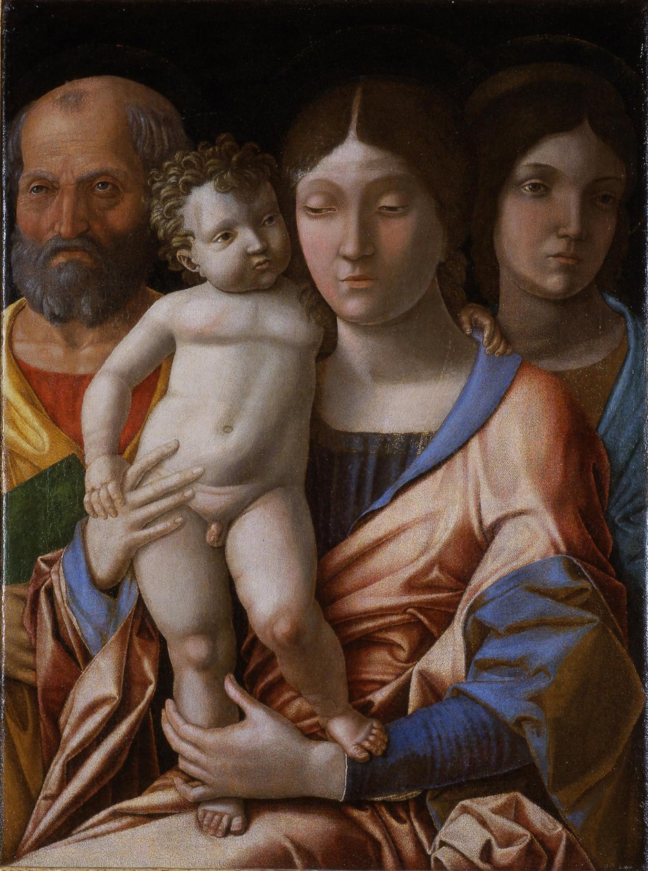De Heilige Familie met een heilige, 1495 door Andrea Mantegna