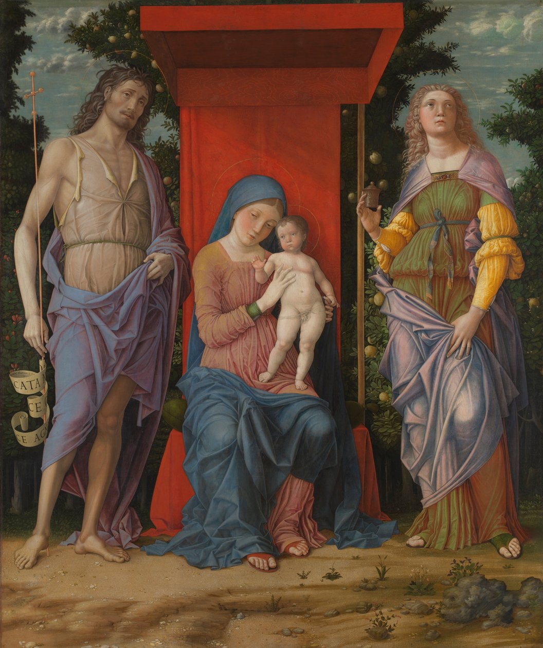 De Maagd met Kind en heiligen door Andrea Mantegna