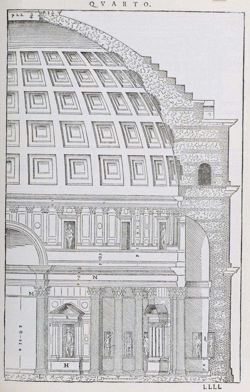 Dwarsdoorsnede van het Pantheon, illustratie uit een facsimile kopie van 