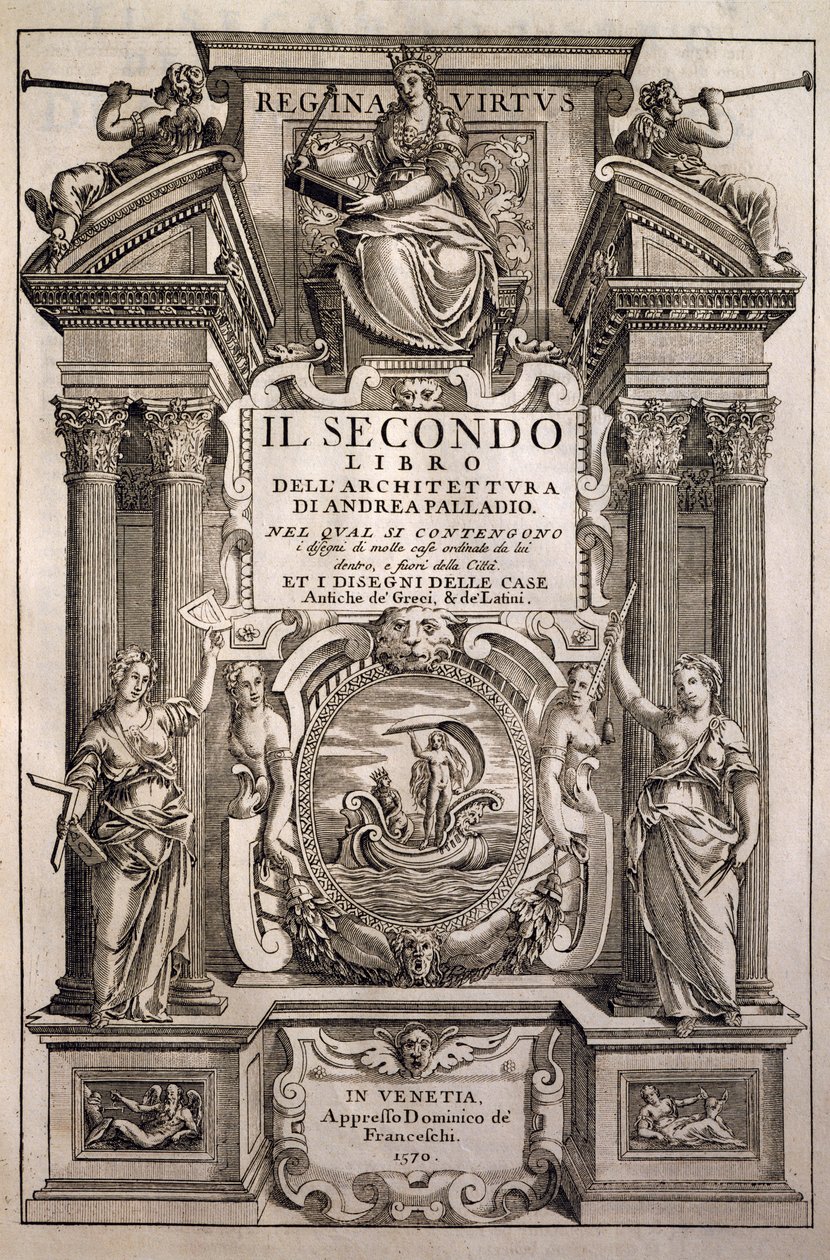 Titelpagina van de vier boeken over architectuur, Boek II door Andrea Palladio