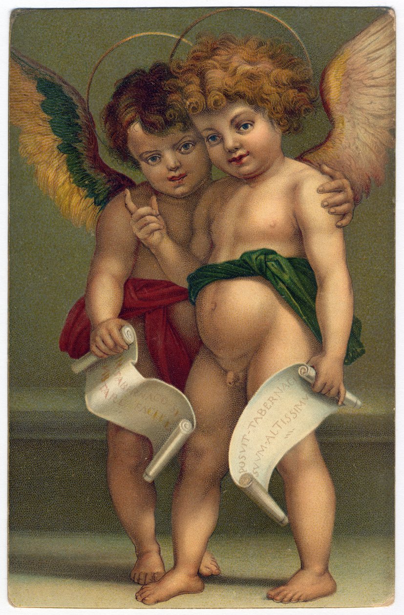 Twee engelen. Vrome afbeelding naar de schilder ANDREA DEL SARTO (1486-1530), Dresden, c.1910 door Andrea del (after) Sarto