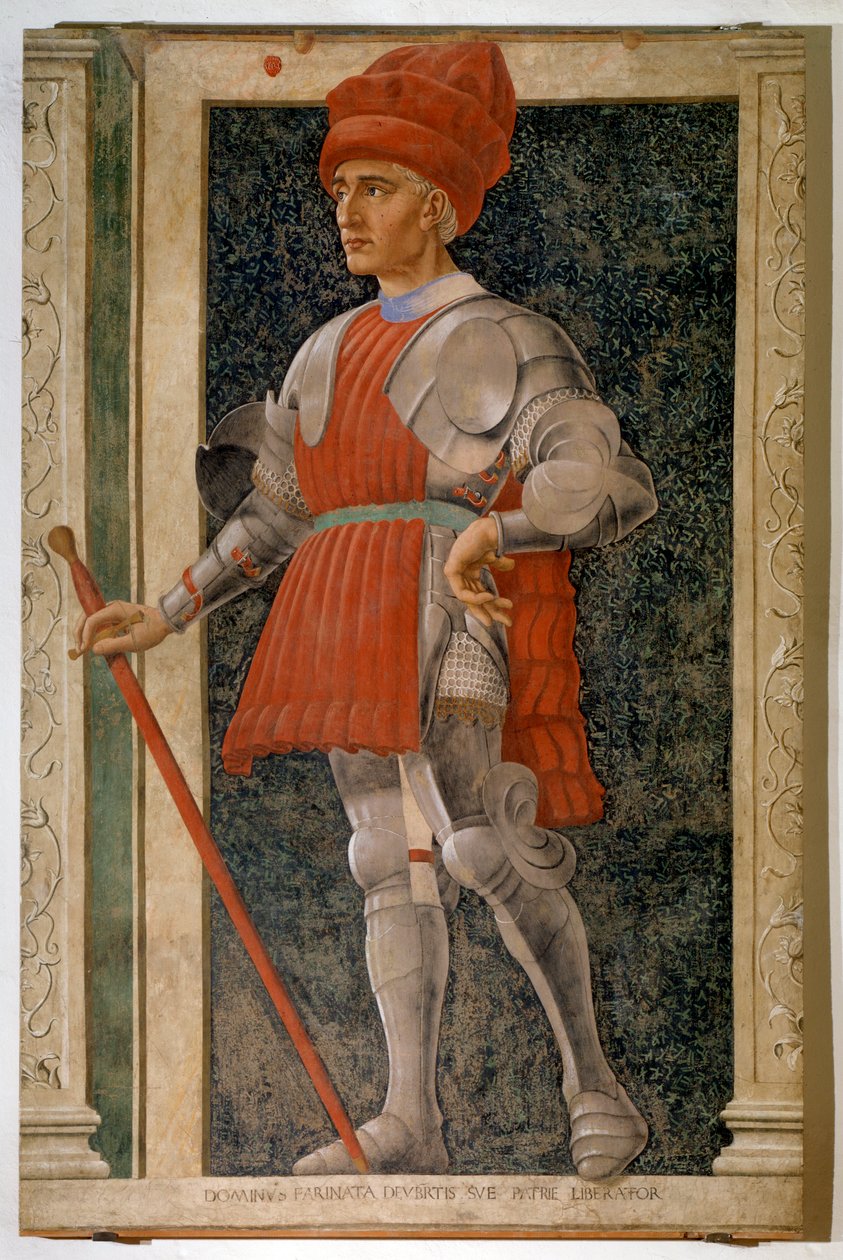 Portret van Farinata degli Uberti, Italiaanse aristocraat en militaire leider door Andrea del Castagno