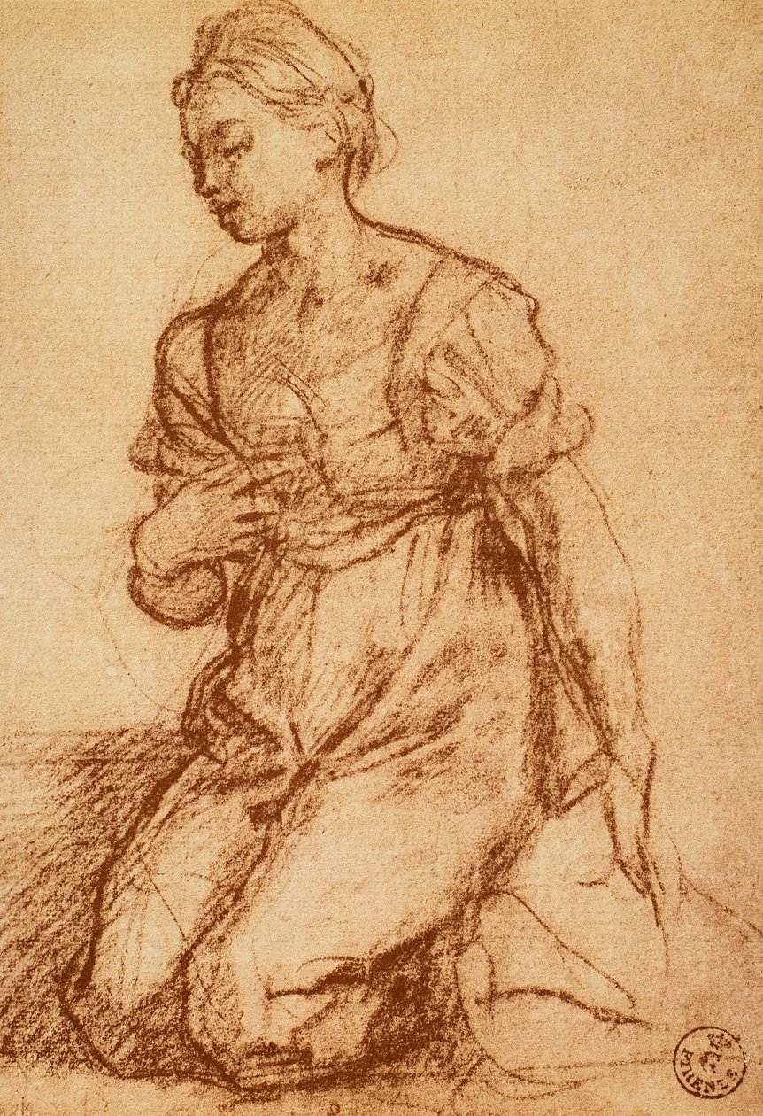 Studie van een vrouw; tekening door Andrea del Sarto. Gabinetto dei Disegni e delle Stampe, Uffizi Gallery, Florence door Andrea del Sarto