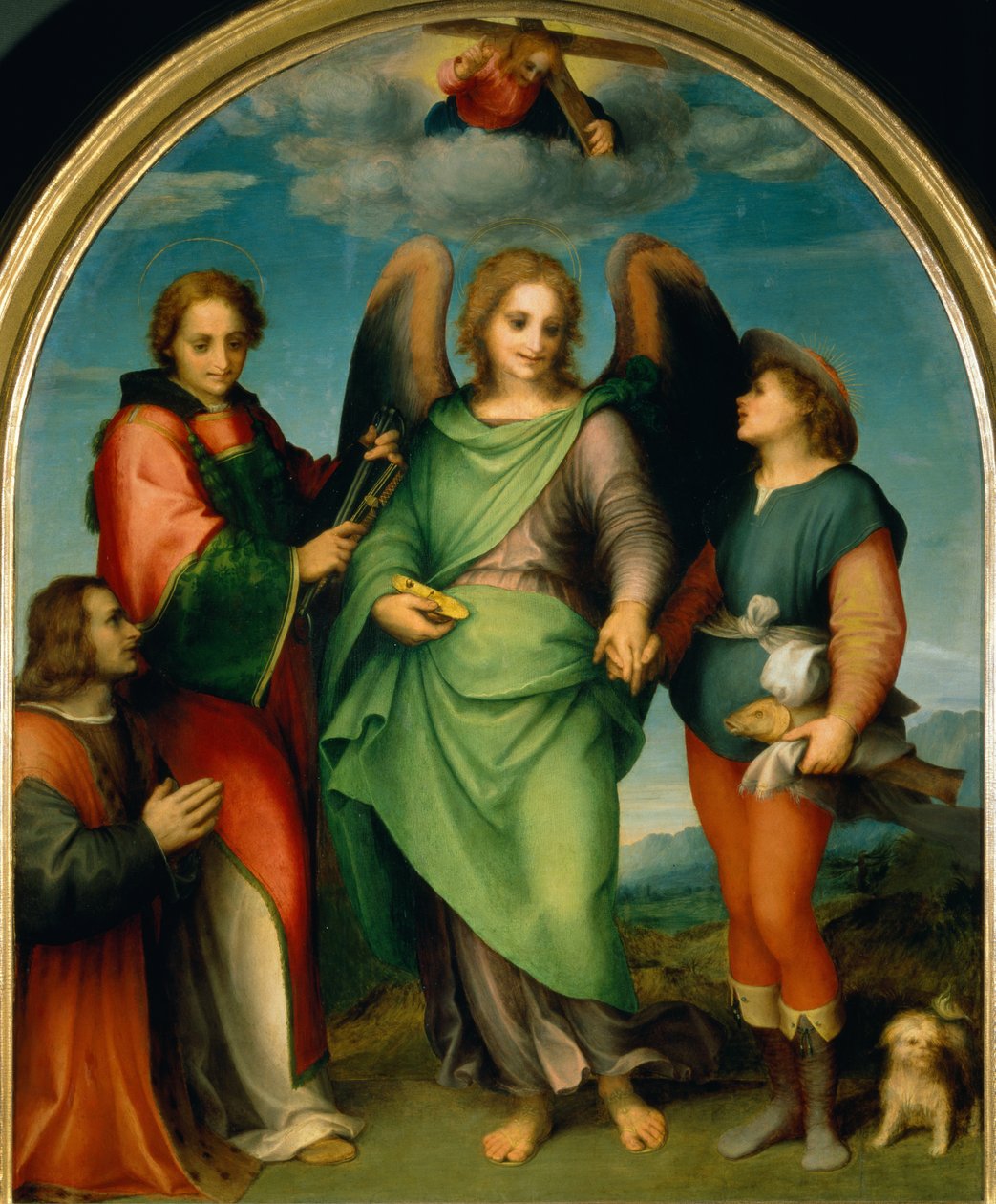 De aartsengel Rafaël met Tobias, Sint-Leonardus en de schenker Leonardo di Lorenzo Morelli door Andrea del Sarto