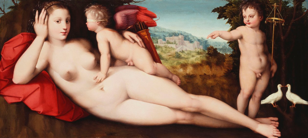 Venus met heilige en profane liefde door Andrea di Alessandro Bresciano