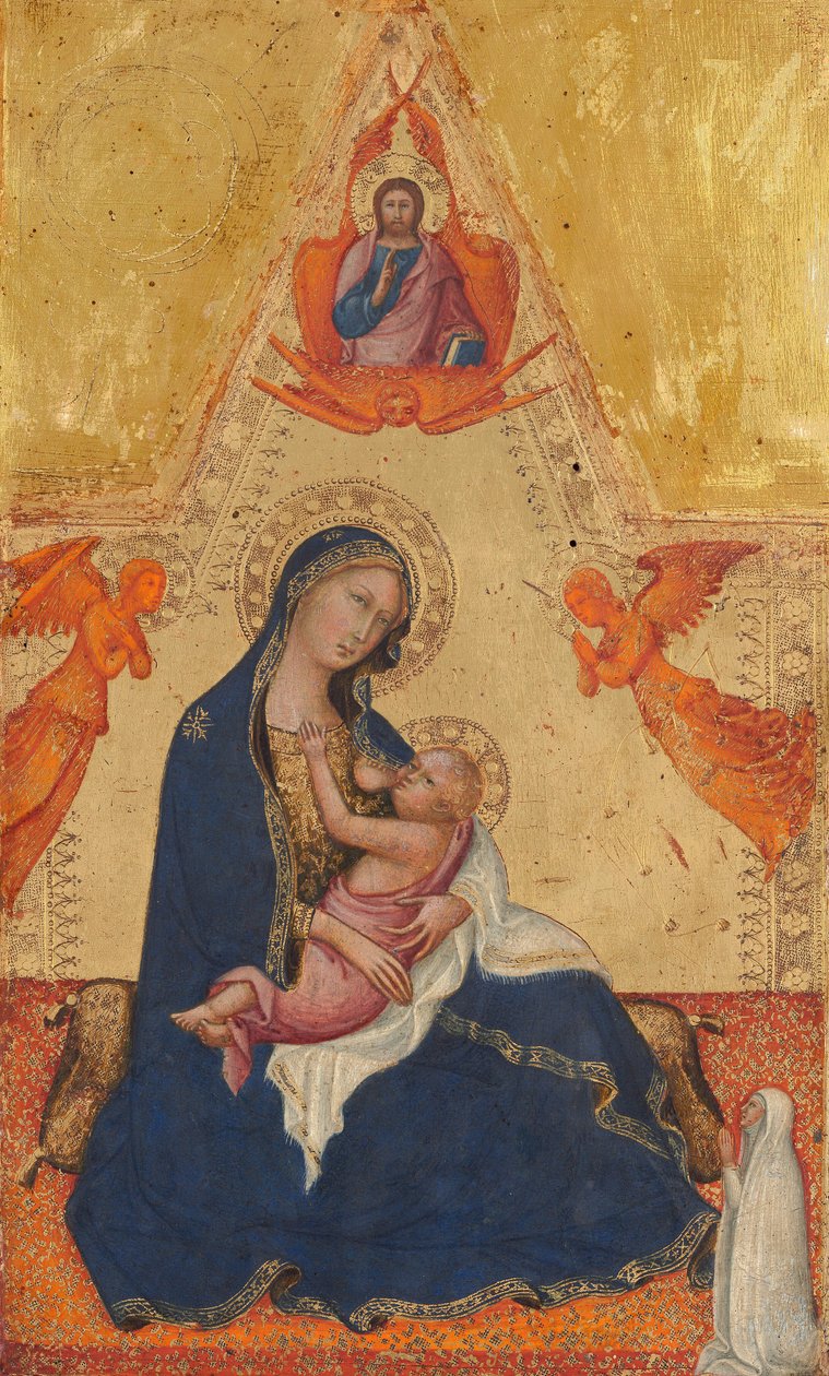 Madonna van Nederigheid, De Zegenende Christus, Twee Engelen en een Donor [voorzijde] door Andrea di Bartolo