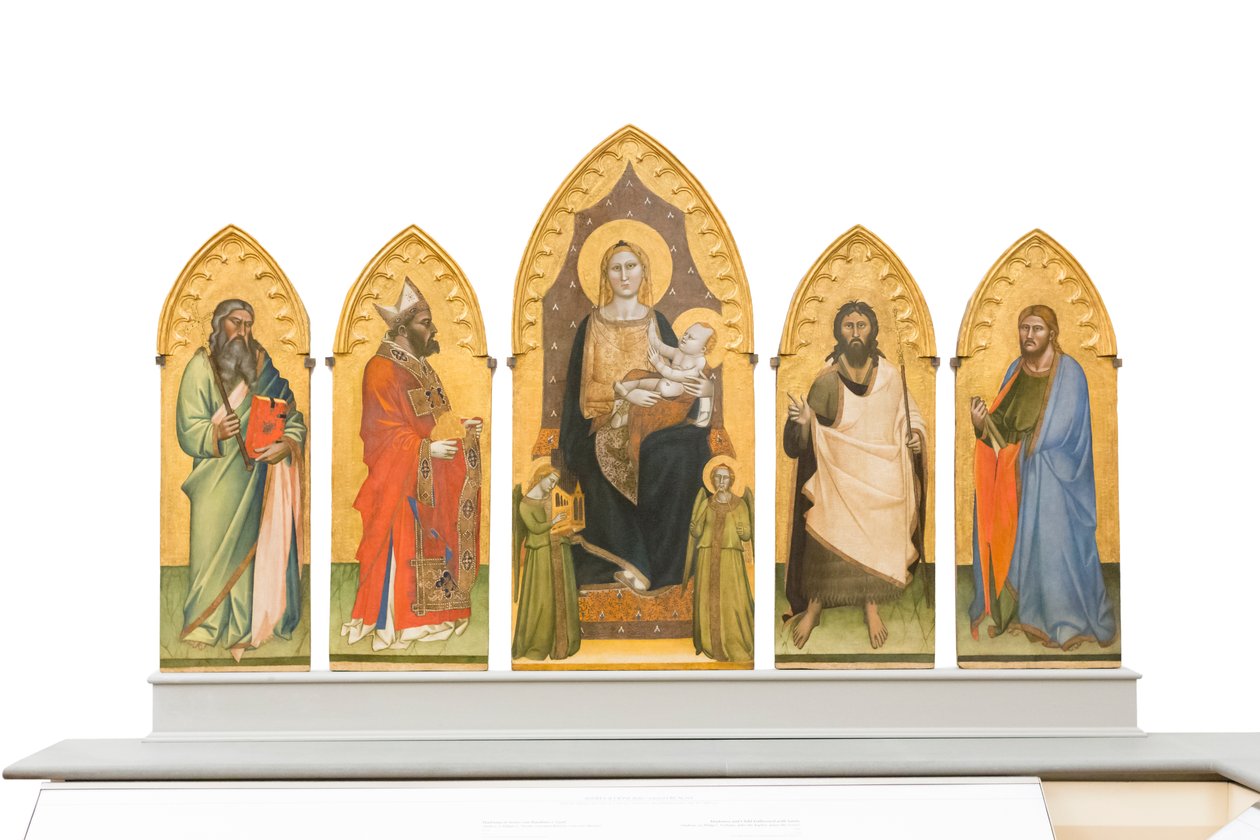 Madonna en Kind op de troon met heiligen door Andrea di Cione Orcagna
