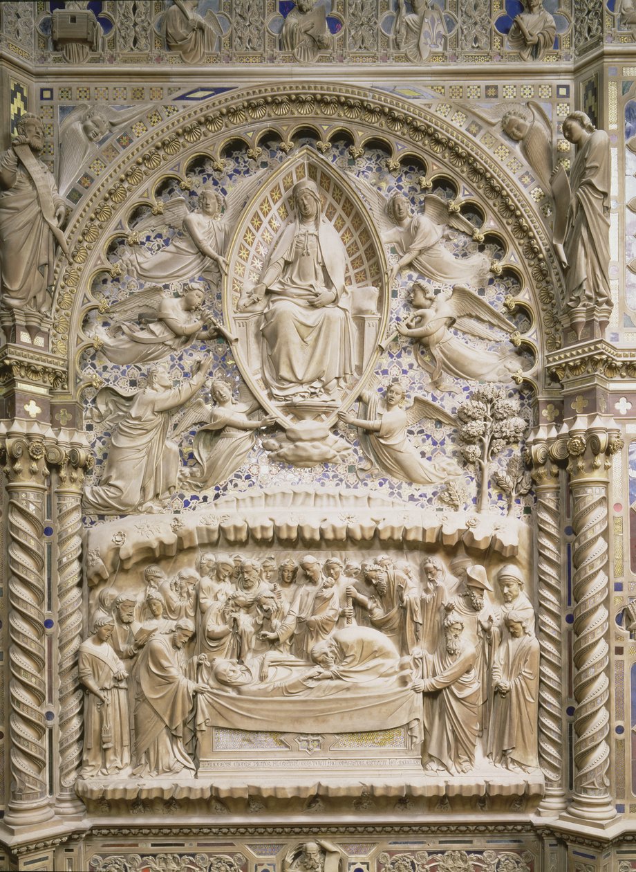 Tabernakel, detail met de dood en tenhemelopneming van de Maagd, 1359 door Andrea di Cione Orcagna