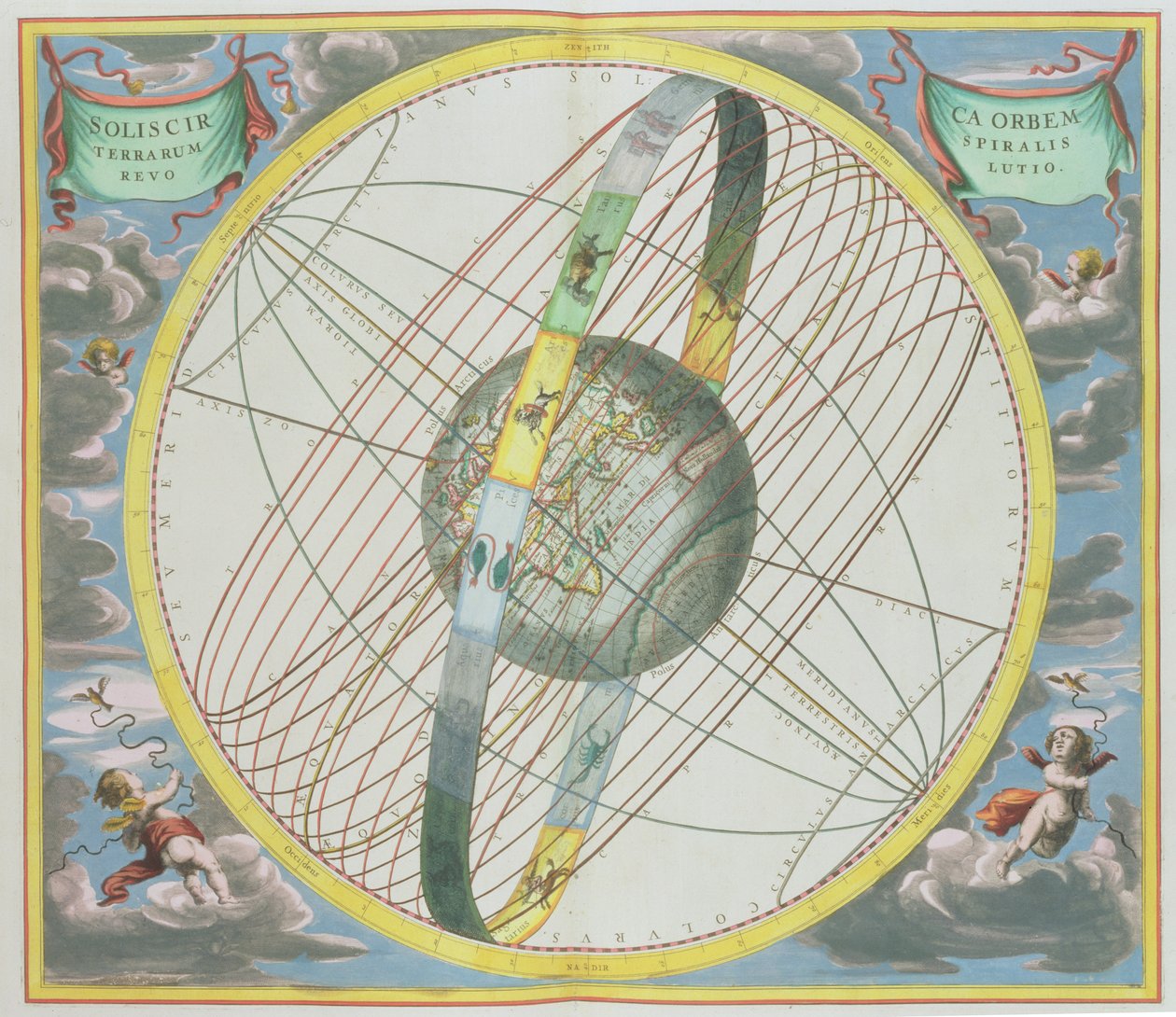 Kaart die de baan van de maan rond de aarde weergeeft, uit 