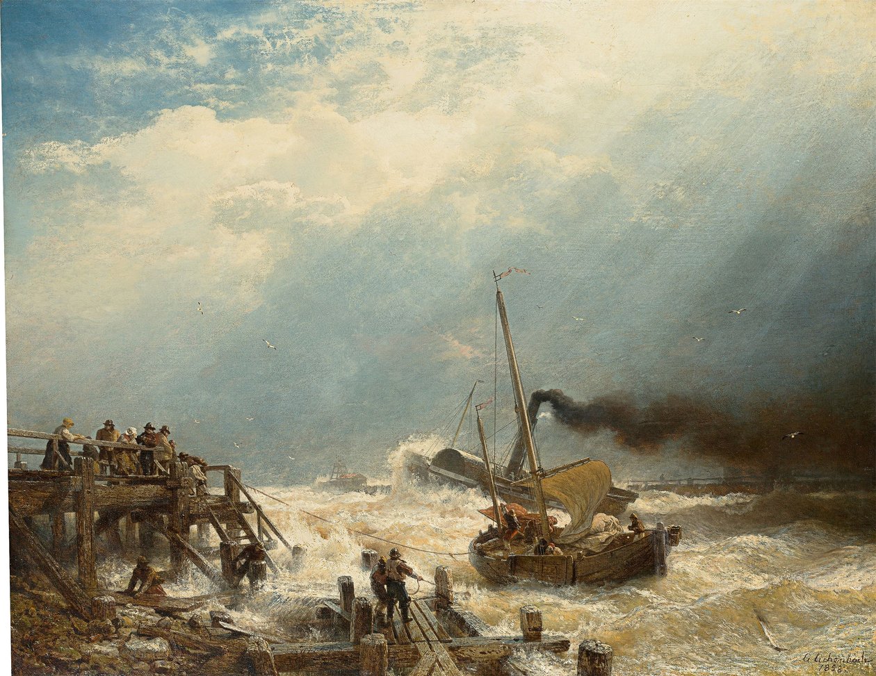 Duits: Haven van Oostende. 1858 Haven van Oostende door Andreas Achenbach