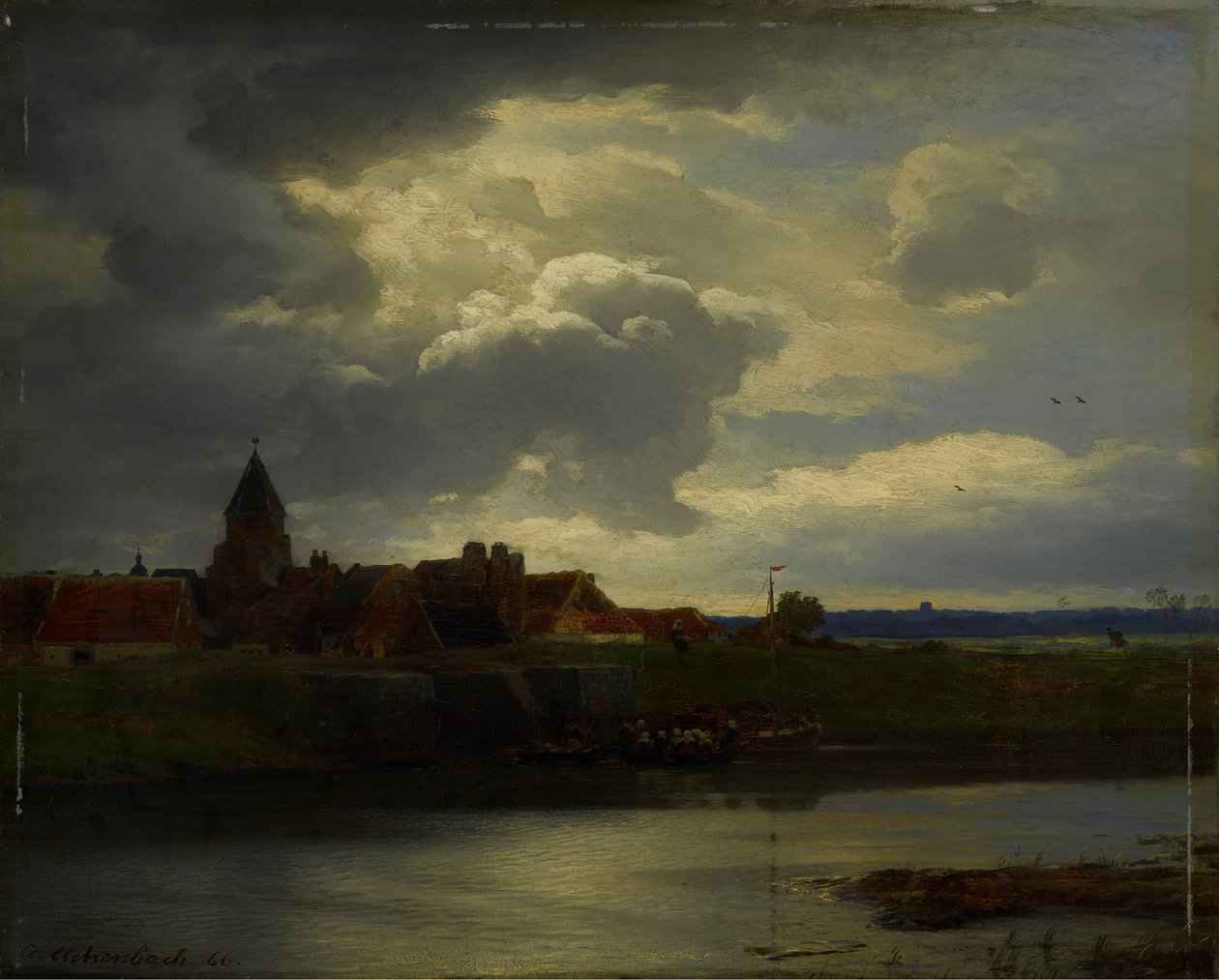 Landschap met rivier door Andreas Achenbach