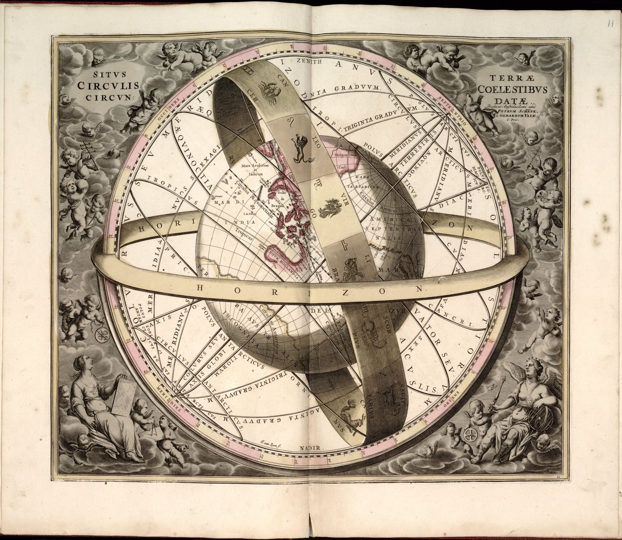 12. Hemisphaeria sphaerarum rectae & obliquae, utriusque door Andreas Cellarius