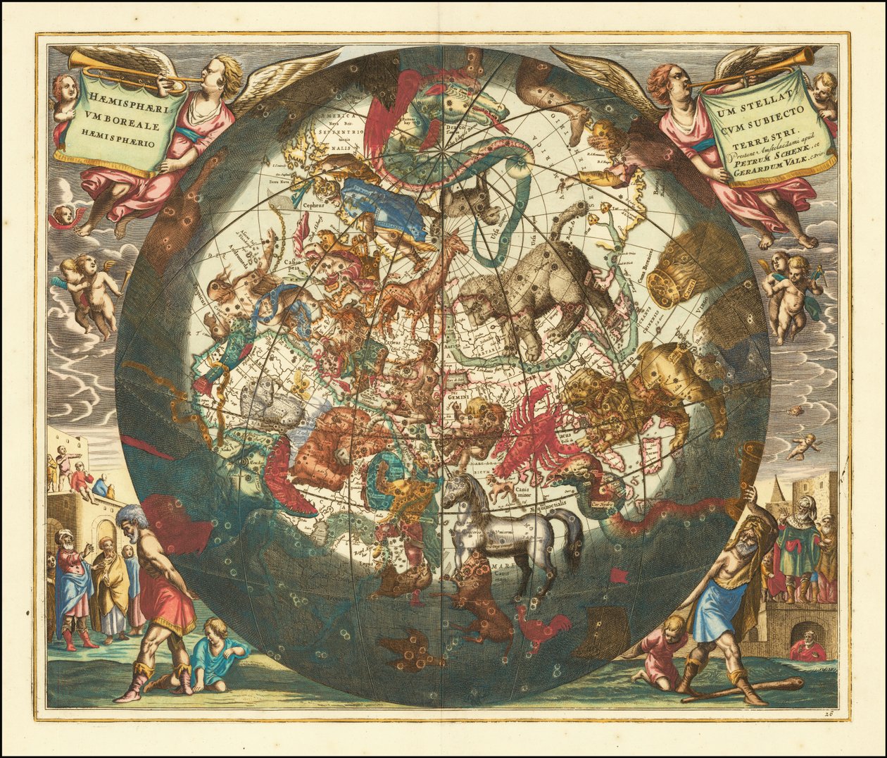 1660 hemelkaart van de noordelijke hemel door Andreas Cellarius