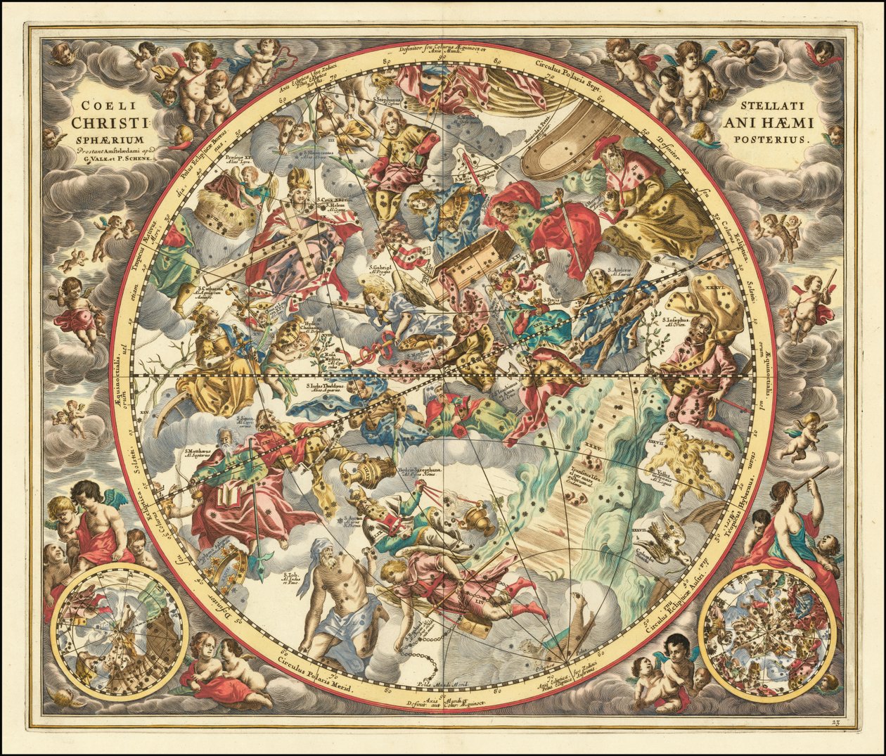 1660 hemelkaart die de sterrenbeelden weergeeft volgens de christelijke symboliek door Andreas Cellarius