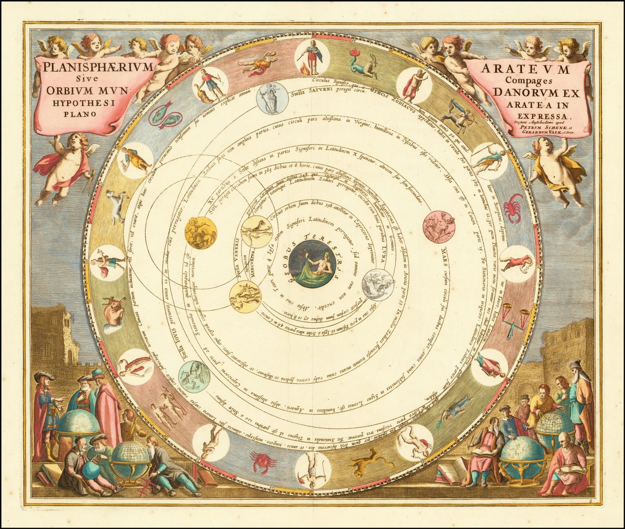 Grafiek uit 1660 van het model van het heelal van de Griekse astronoom Aratus door Andreas Cellarius door Andreas Cellarius