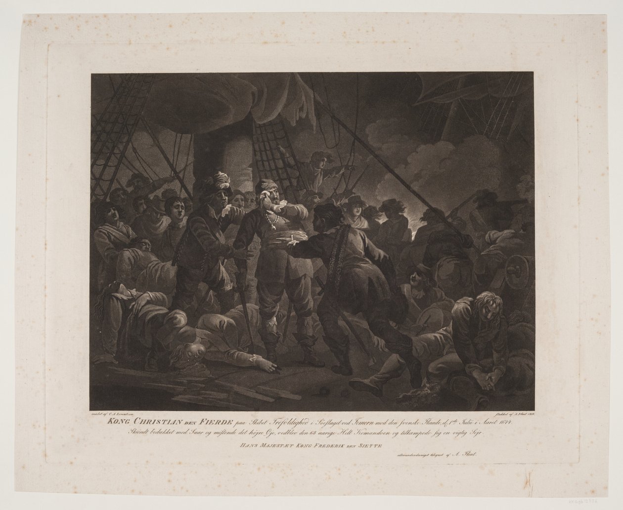 Koning Christian IV op het schip Trefoldigheden in de Zeeslag bij Femern door Andreas Flint