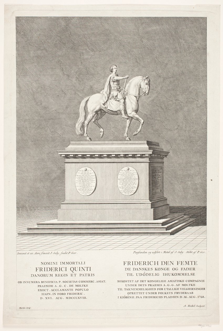 Ruiterstandbeeld van Frederik V op het Amalienborg Slotsplads door Andreas Heckel