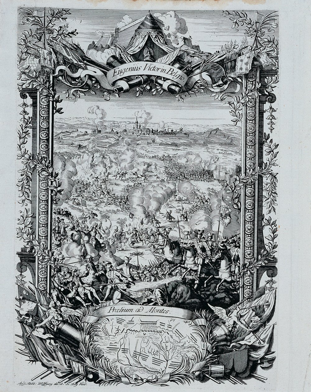 De overwinning van prins Eugen Frans van Savoye in België door Andreas Matthias Wolffgang