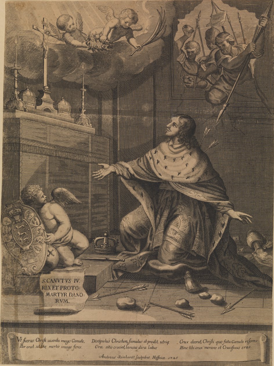 De marteldood van Knud de Heilige door Andreas Reinhardt