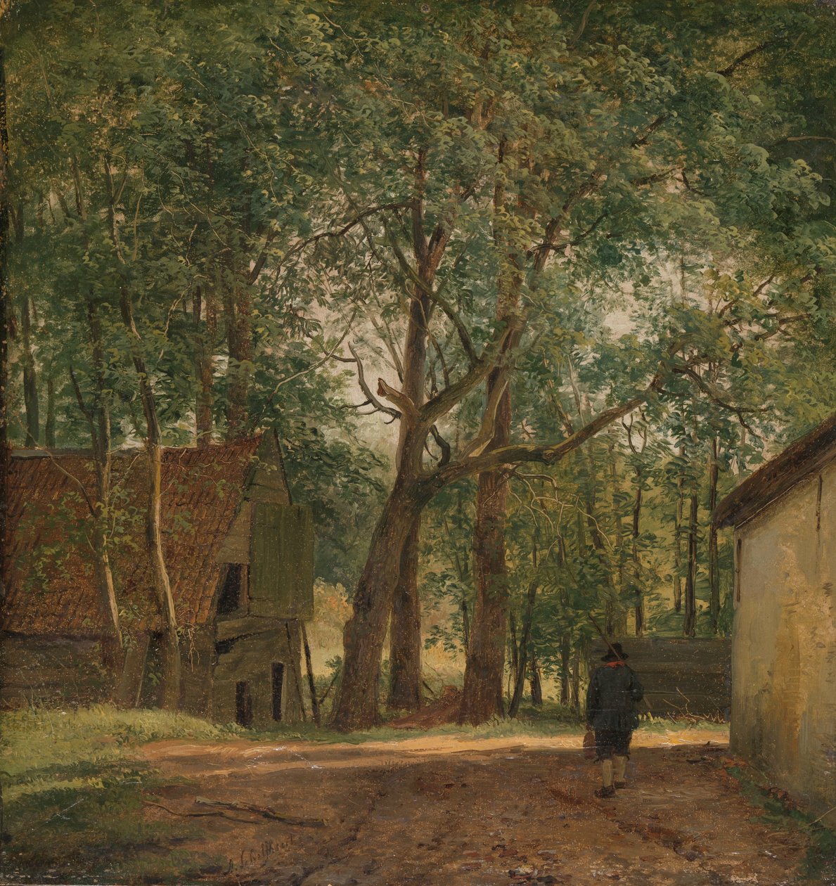 Boerenerf door Andreas Schelfhout (signed by artist)