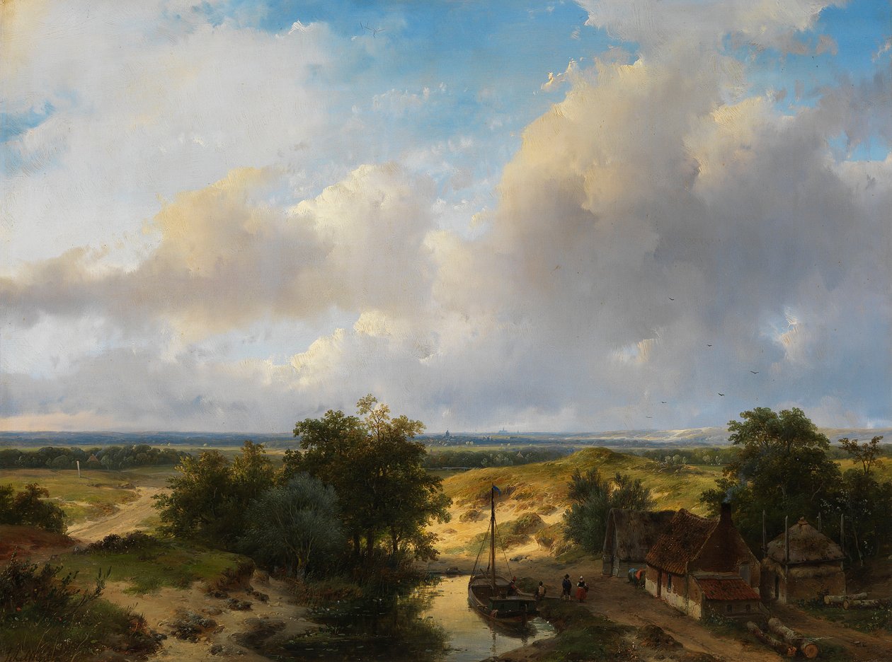 Hollands landschap met uitzicht op Haarlem door Andreas Schelfhout