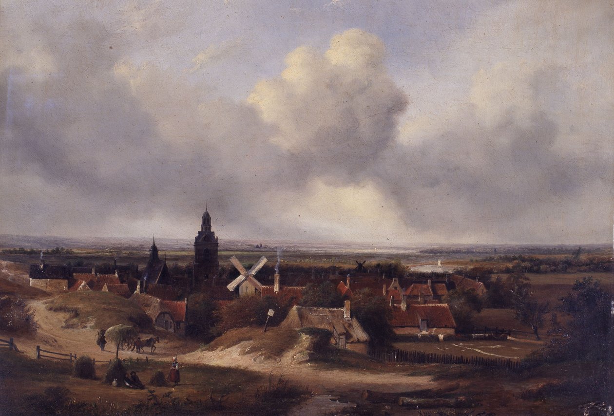 Panoramisch stadsgezicht door Andreas Schelfhout