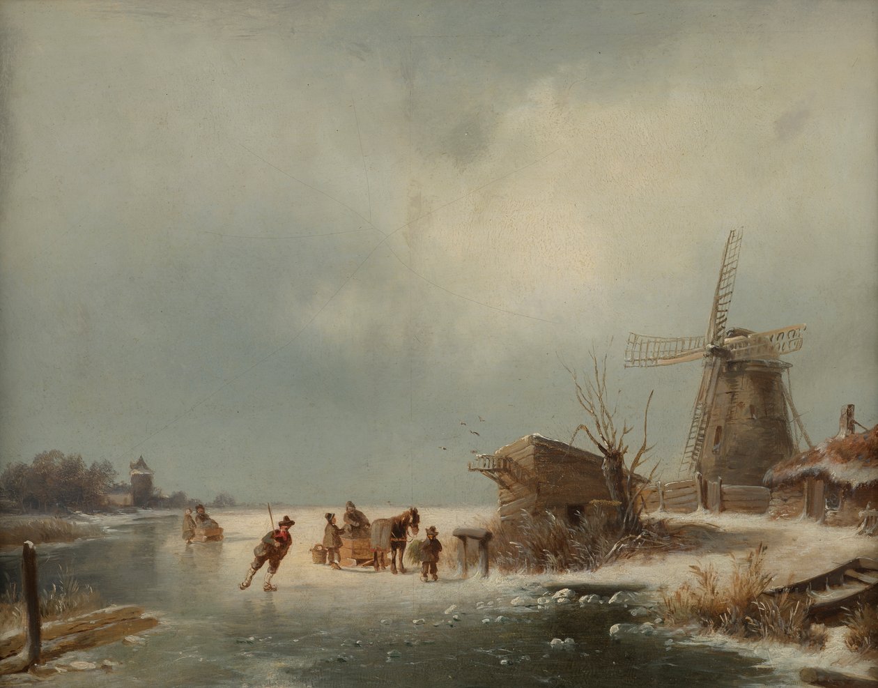 Winterlandschap met schaatsers door Andreas Schelfhout