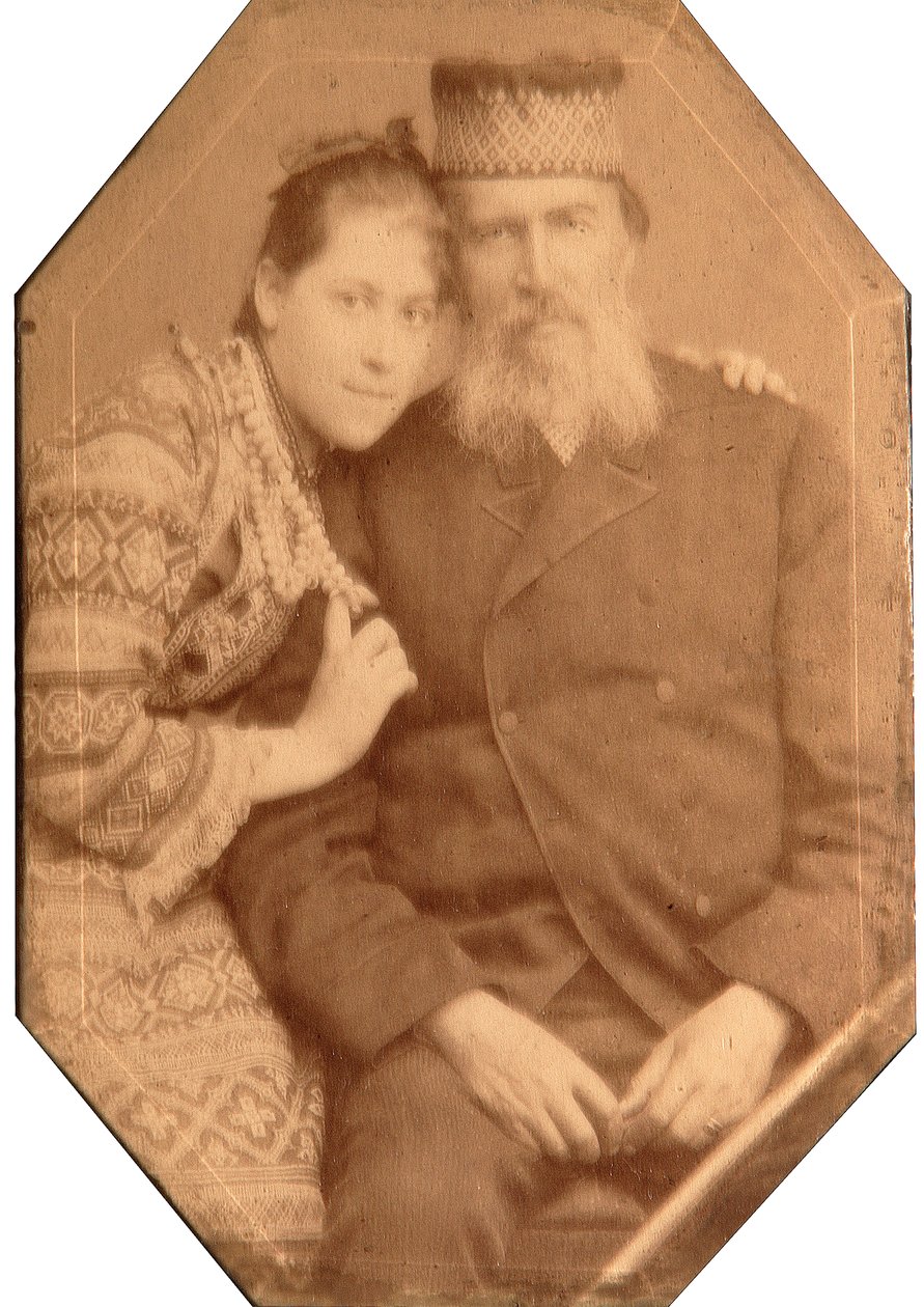 Portret van de dichter Yakov Petrovich Polonsky met dochter Natalia door Andrei Osipovich Karelin