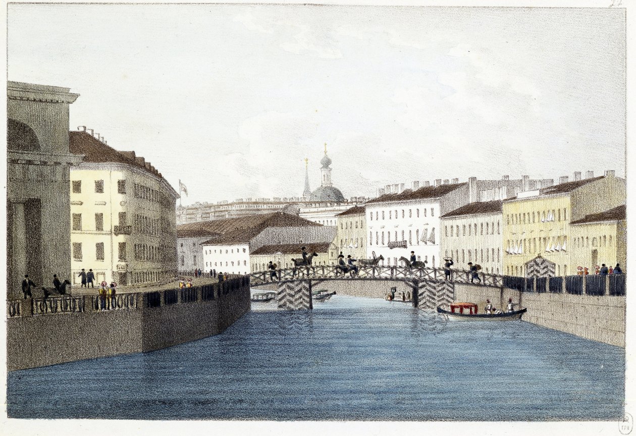 De Bolshoi Koniushennyi brug in Sint-Petersburg door Andrei Yefimovich Martynov