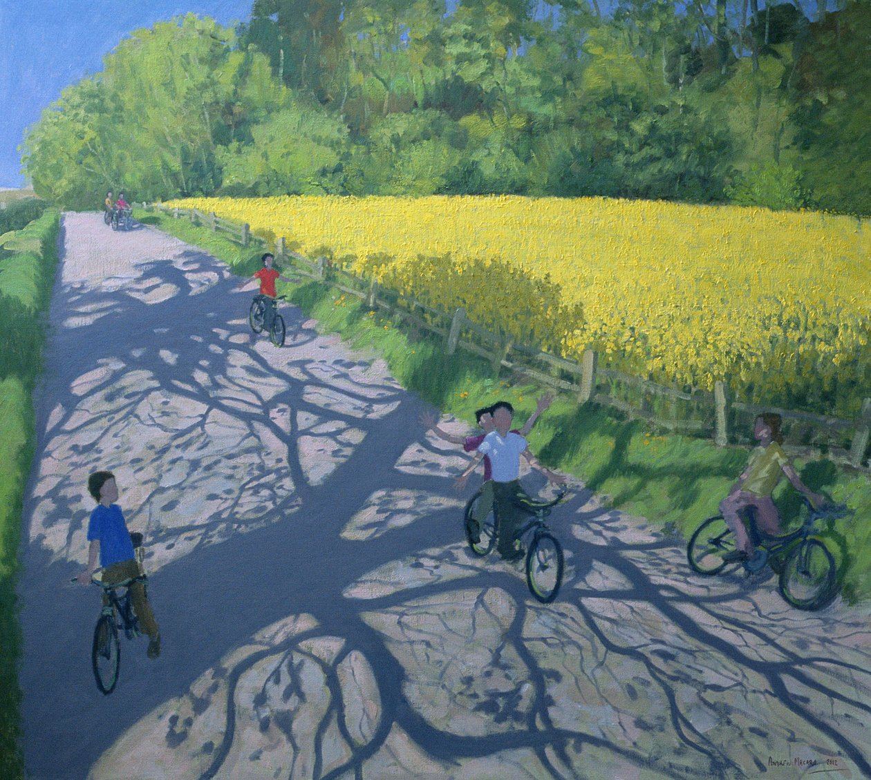 Fietsers en Geel Veld, Kedleston, Derby door Andrew Macara
