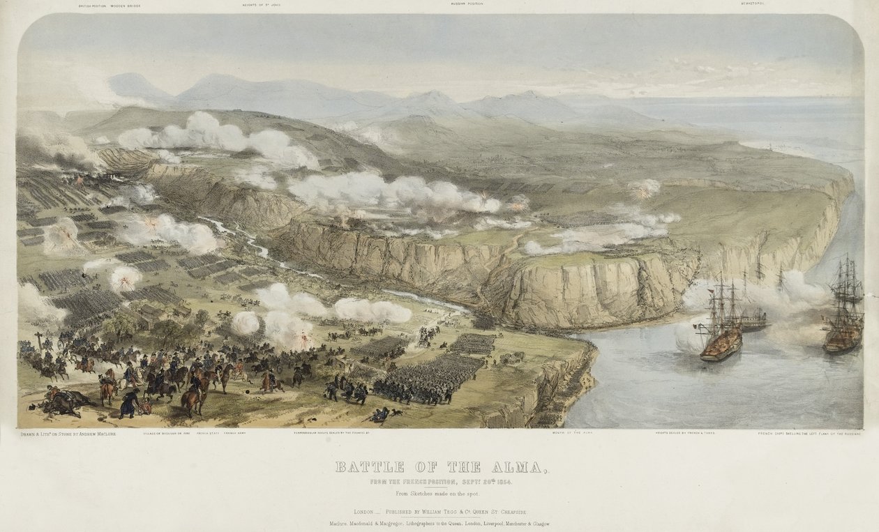De Slag bij de Alma vanuit de Franse positie op 20 september 1854, uitgegeven door William Tegg and Company, 1854 door Andrew Maclane