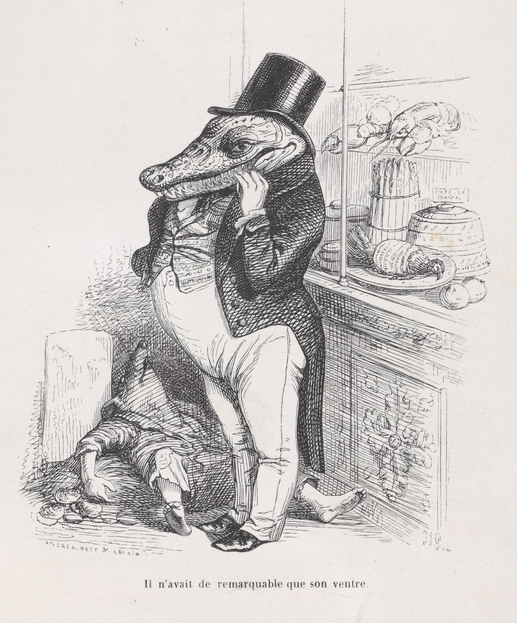 Alleen zijn buik was opmerkelijk uit Scènes uit het Privé- en Openbare Leven van Anima..., ca. 1837-47 door Andrew Best Leloir