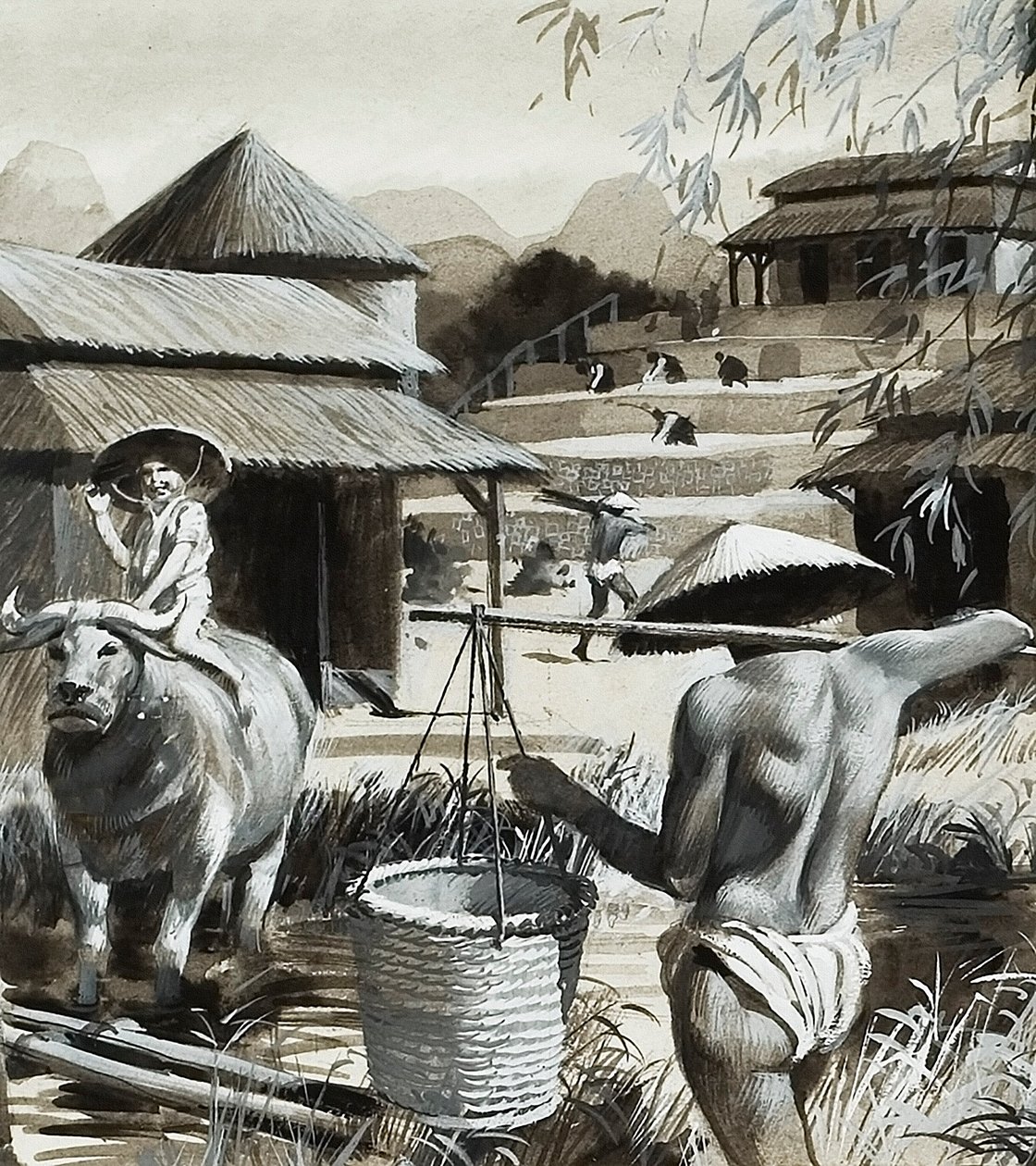 Landbouw in China (gouache op papier) door Andrew Howat