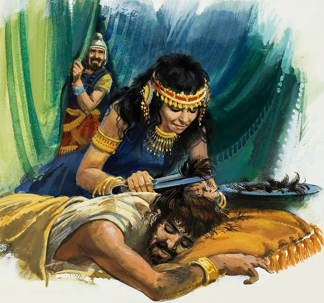 Samson en Delila (gouache op papier) door Andrew Howat