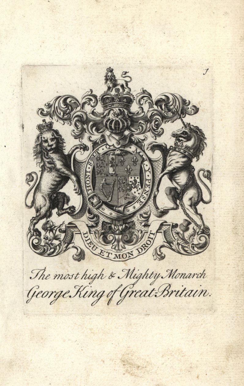 Wapen en wapenrusting van de zeer hoge en machtige monarch Koning George I van Groot-Brittannië door Andrew Johnston