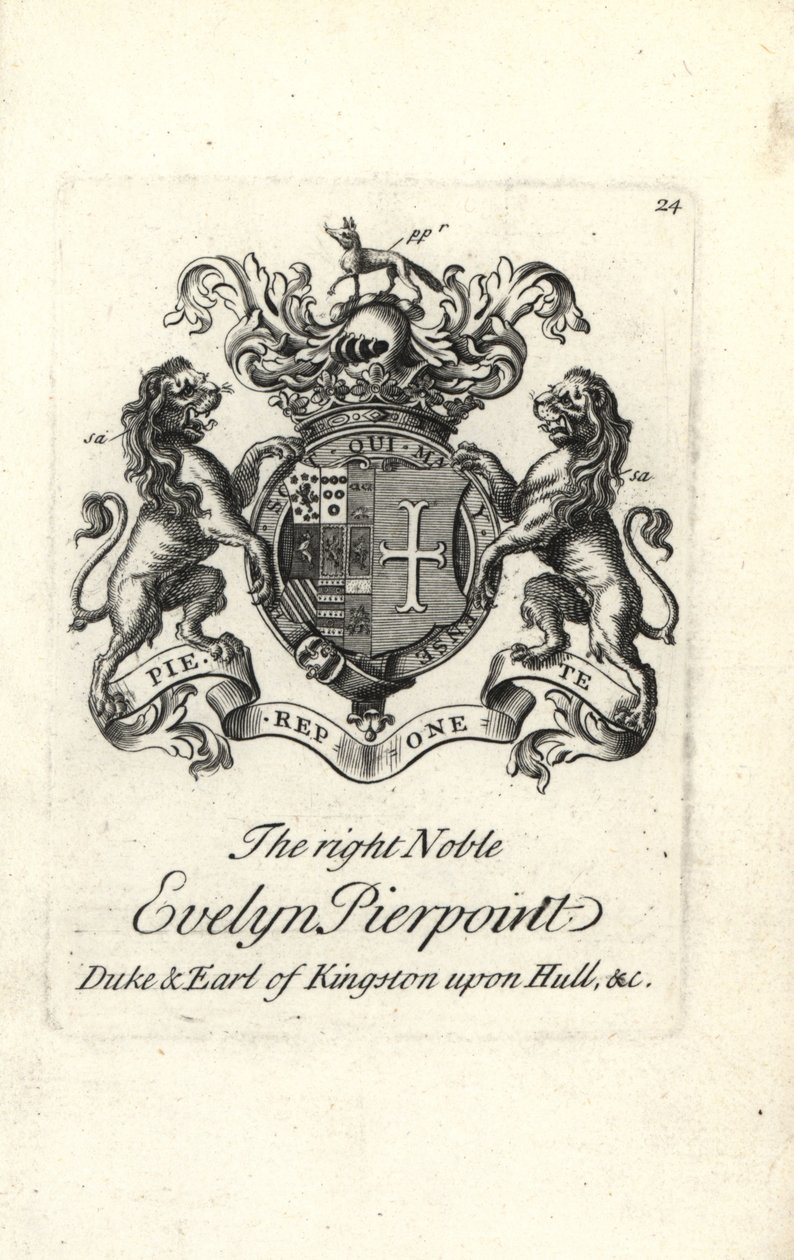 Wapen en wapenrusting van de zeer nobele Evelyn Pierpoint, Hertog en Graaf van Kingston upon Hull door Andrew Johnston