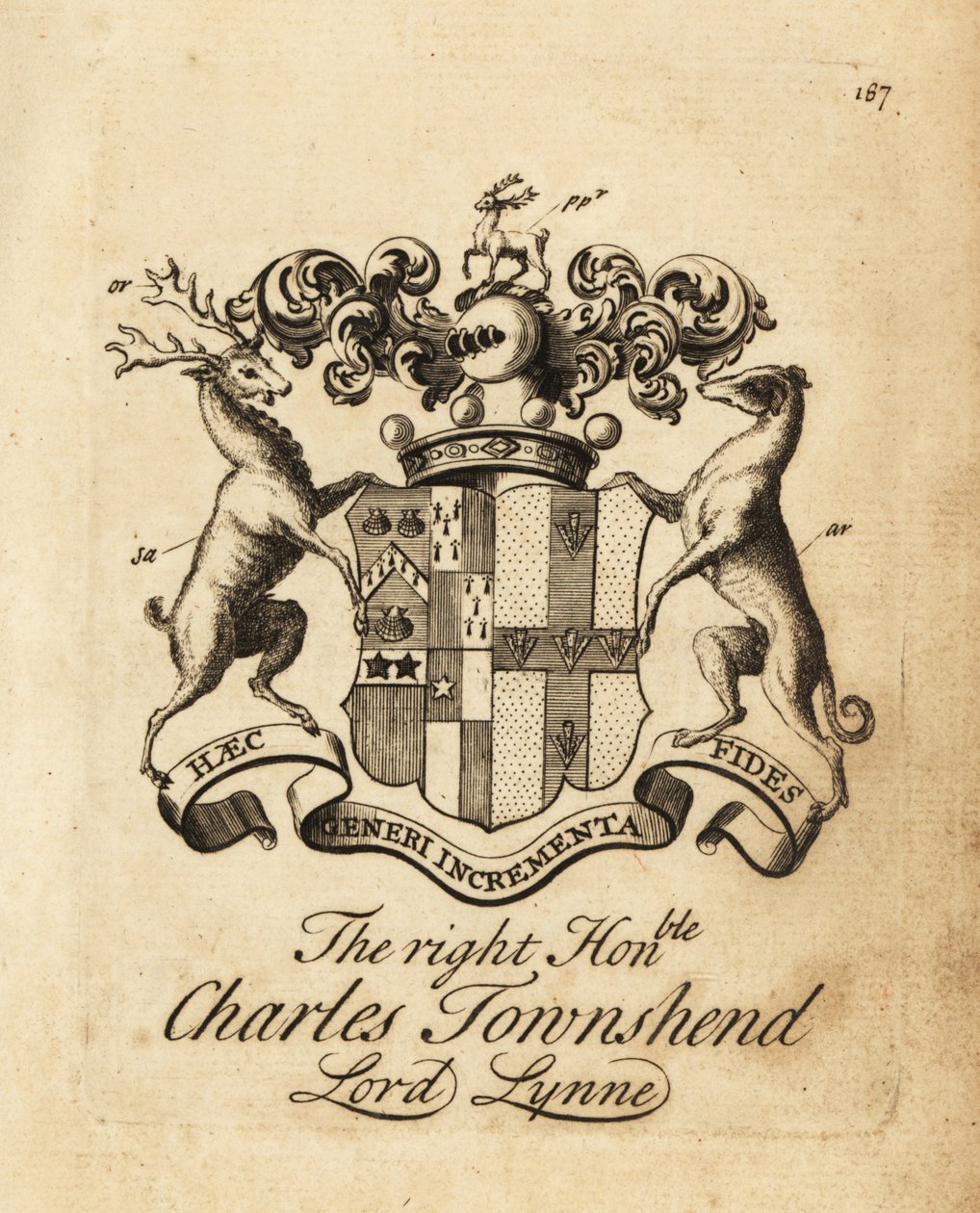Wapen van de Zeer Eerwaarde Charles Townshend, Heer Lynne, 3e Burggraaf Townshend door Andrew Johnston