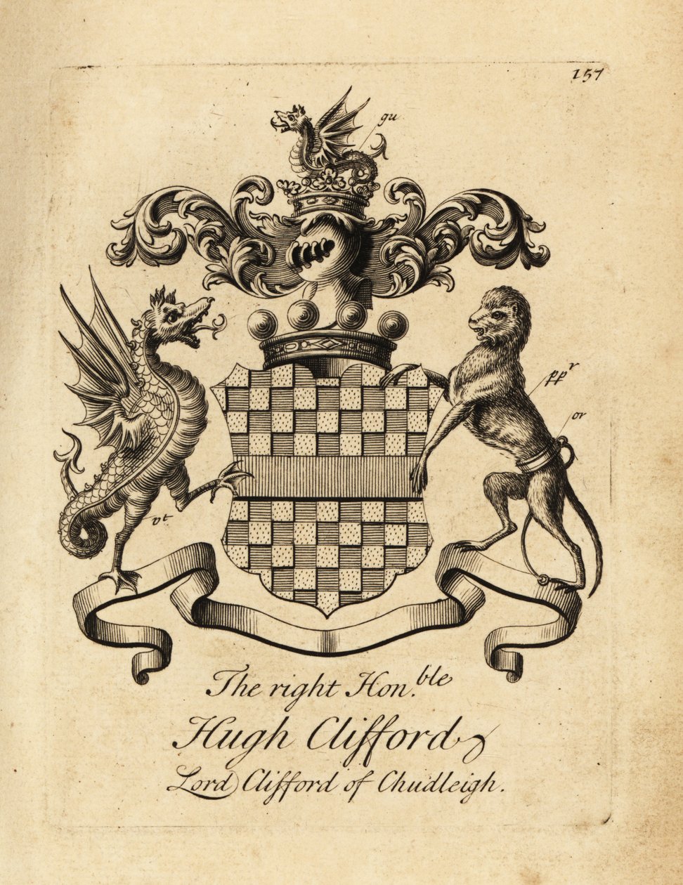 Wapen van de Zeer Eerwaarde Hugh Clifford, Heer Clifford van Chudleigh, 2e Baron Clifford van Chudleigh (1663-1730) door Andrew Johnston
