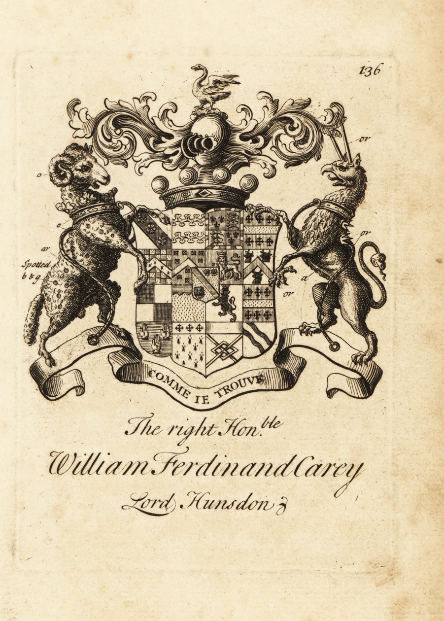 Wapen van de Zeer Eerwaarde William Ferdinand Carey, 8e Baron Hundsen, Lord Hunsdon door Andrew Johnston