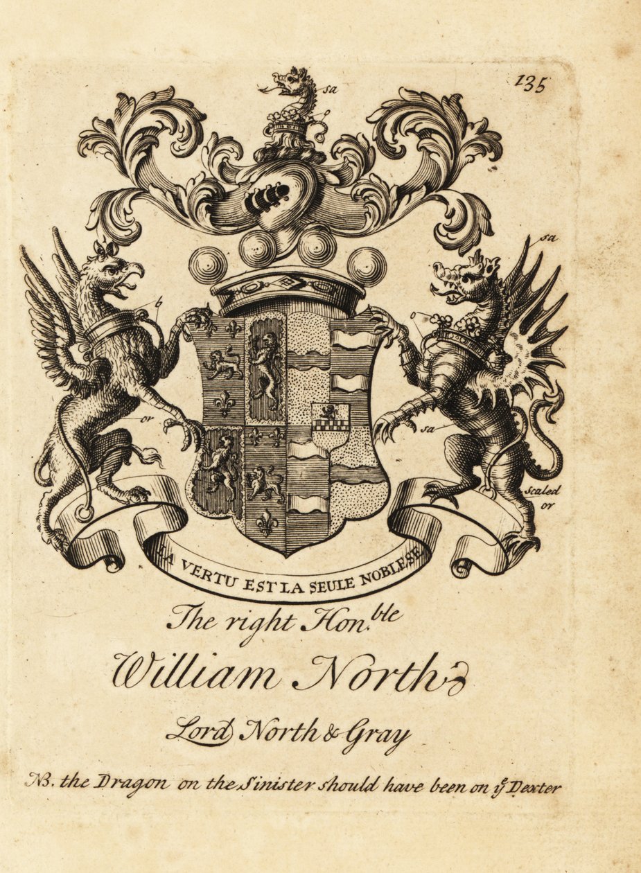 Wapen van de Zeer Eerwaarde William North, Heer North & Gray, 6e Baron North, 2e Baron Grey door Andrew Johnston