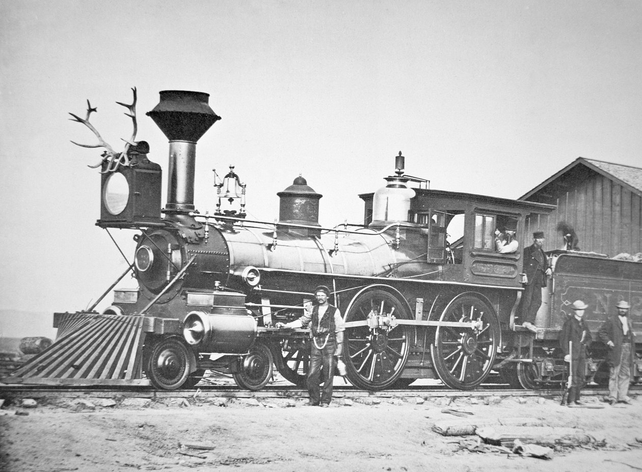 Locomotief nummer 23 bij Wyoming Station nabij Little Laramie River, Wyoming door Andrew Joseph Russell
